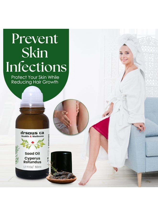 Dr. Sous Ca Health and Wellness Cyperus Rotundus Oil - 50ml Natural | Saad Oil For Hair Removal, Moisturizing & Soothing | Cyperss Oil For Reducing Body Hair Growth,  Ideal for All Skin Types | 100% Natural Organic Cyperus Oil for Skin | Glass bottle | - Image 4